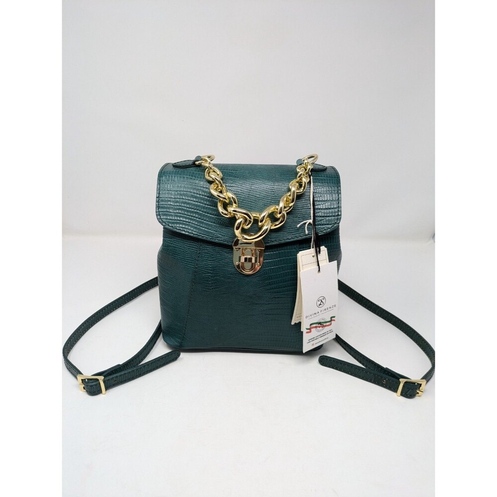 Divina Firenze Trilli Green Italian Leather Convertible Backpack Crossbody Bag